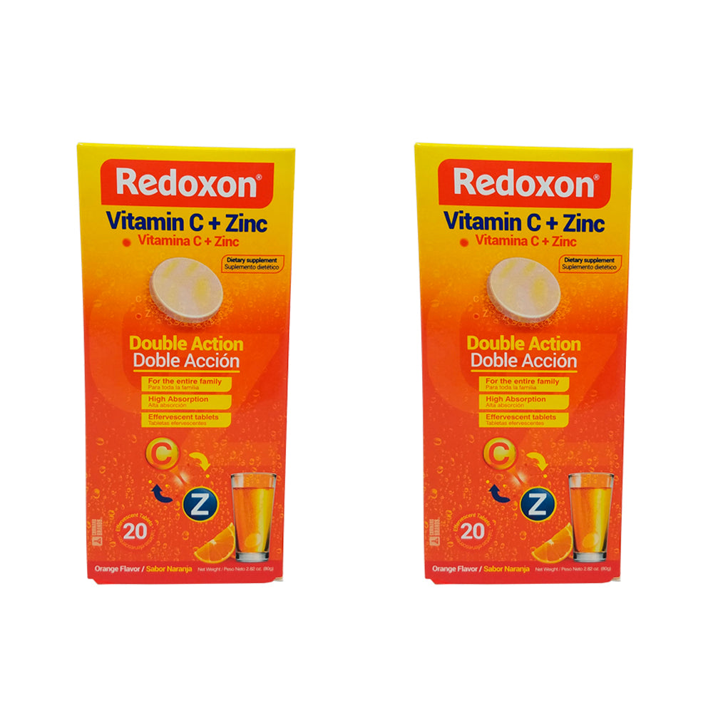 Redoxon Vitamin C with Zinc, Orange Flavored, 20 Ct, 2.82 Oz / 80 gr. Pack Of 2
