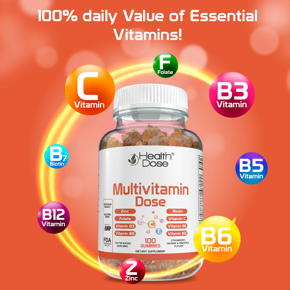 Health Dose Multivitamin Dose Adults 100 Gummies Strawberry Orange Pinaple