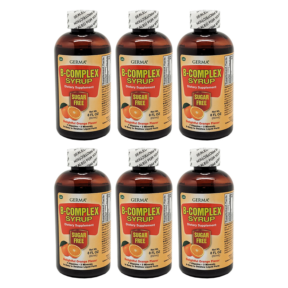 Germa B-Complex Syrup, Sirop de Complejo B, Sabor a Naranja 8 oz. Pack of 12 Pack of 6