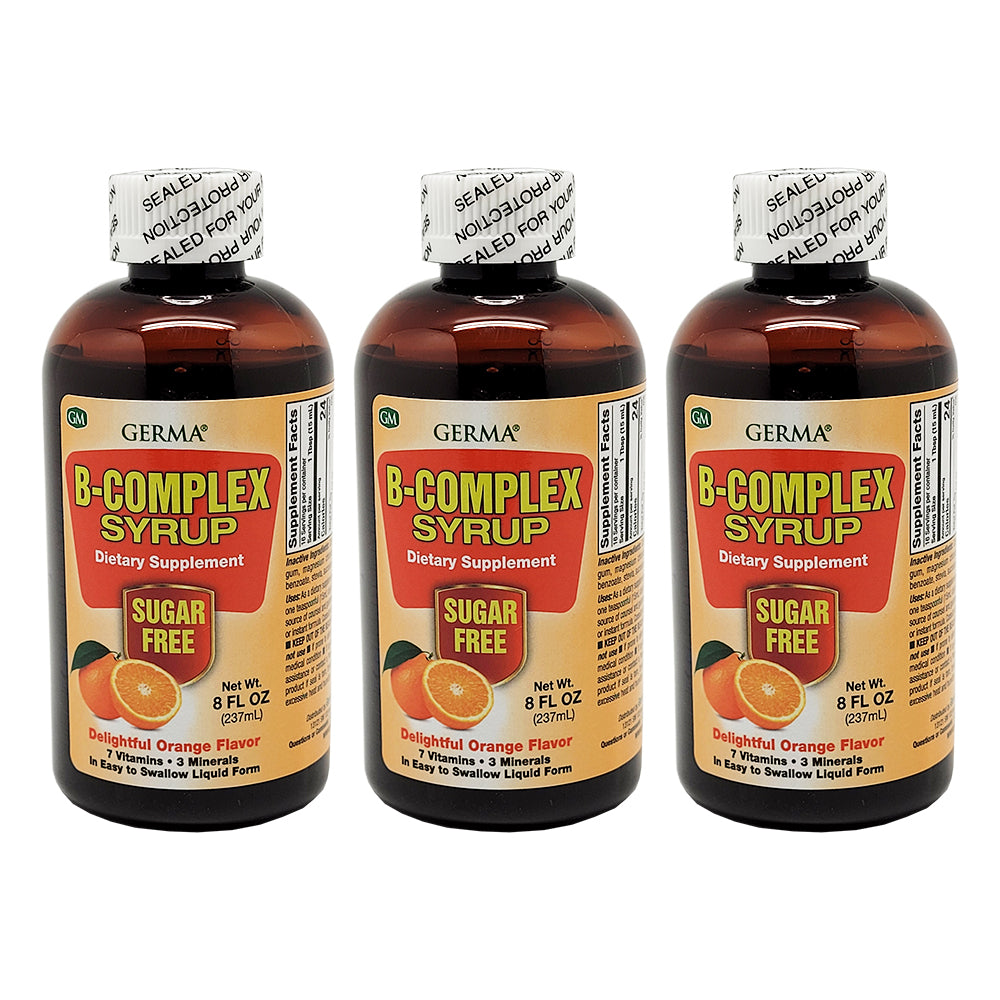 Germa B-Complex Syrup, Sirop de Complejo B, Sabor a Naranja 8 oz. Pack of 3