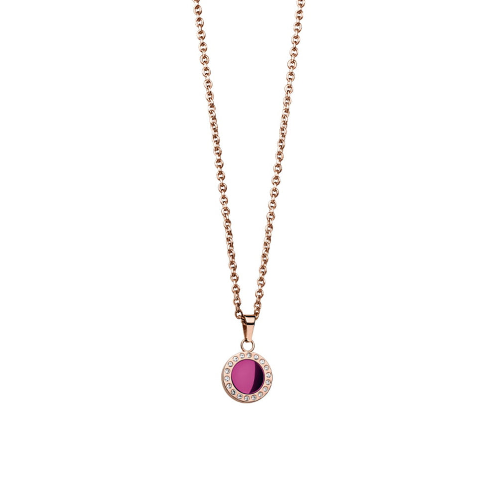 Bering Set. Rose Gold Steel, Purple Crystal Necklace & Ear Studs. 427-707-Purple