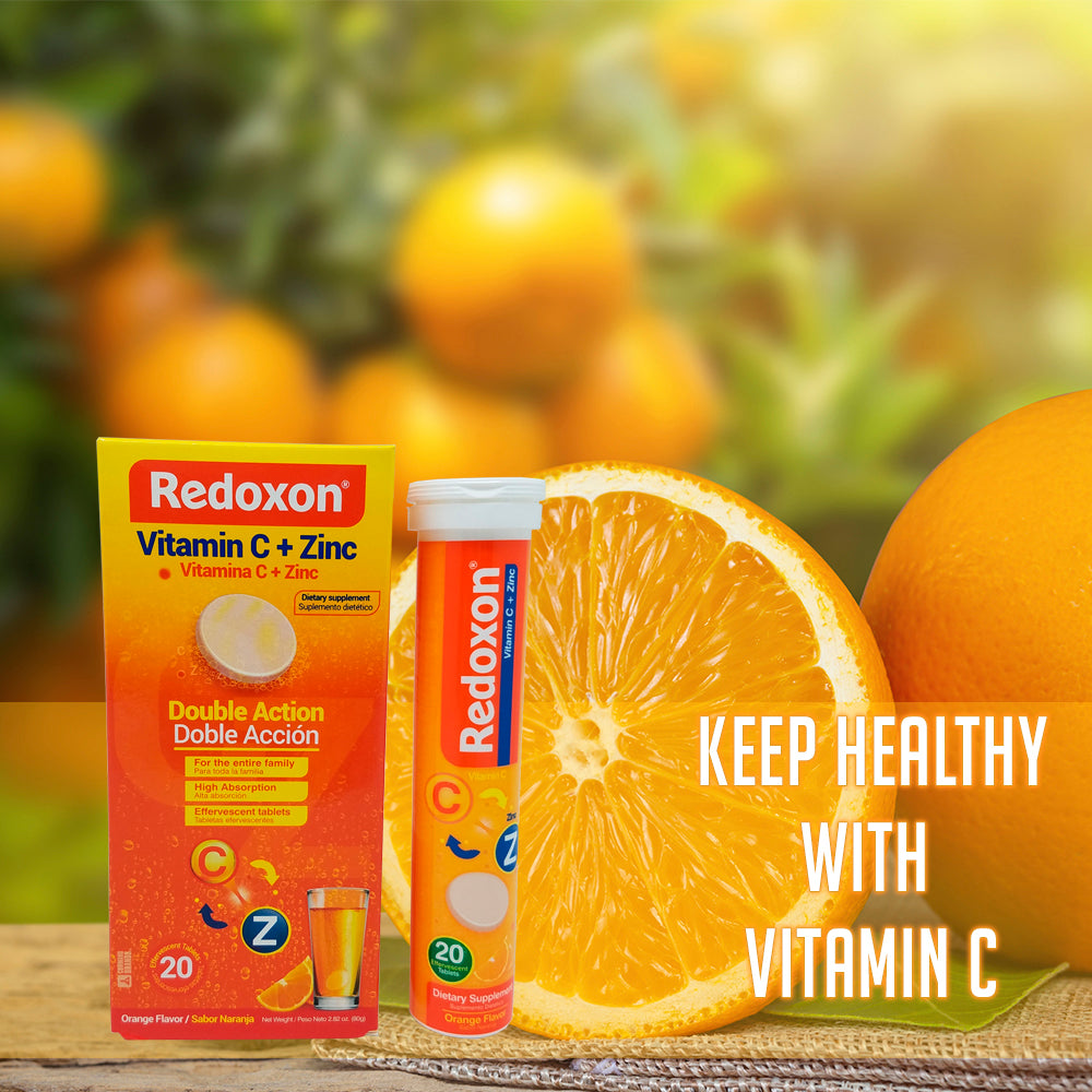 Redoxon Vitamin C with Zinc, Orange Flavored, 20 Ct, 2.82 Oz / 80 gr. Pack Of 2
