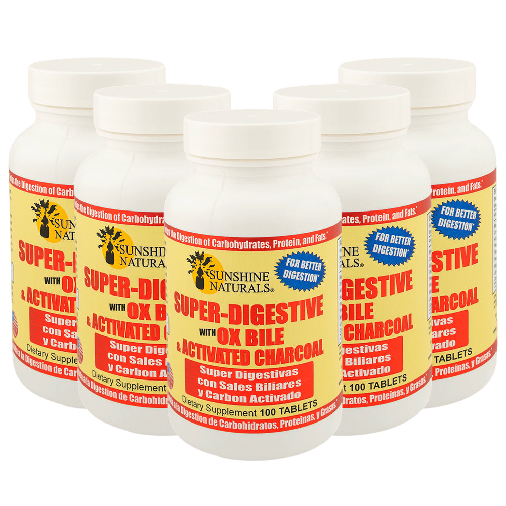 Sunshine Naturals Super Digestive Supplement. Ox Bile & Active Charcoal. 100 Tab