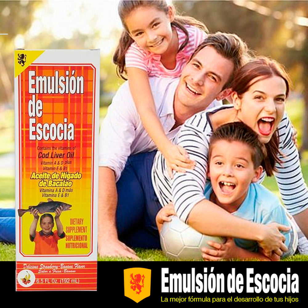 Emulsion de Escocia Vitamins A, D, E and B1 Strawberry and Banana 6.5 Fl Oz / 192 mL. Pack of 2
