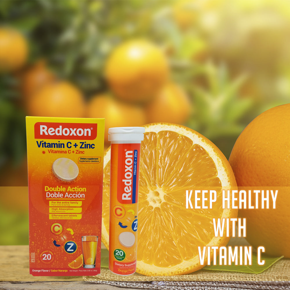 Redoxon Vitamin C with Zinc, Orange Flavored, 20 Ct, 2.82 Oz / 80 gr. Pack Of 6