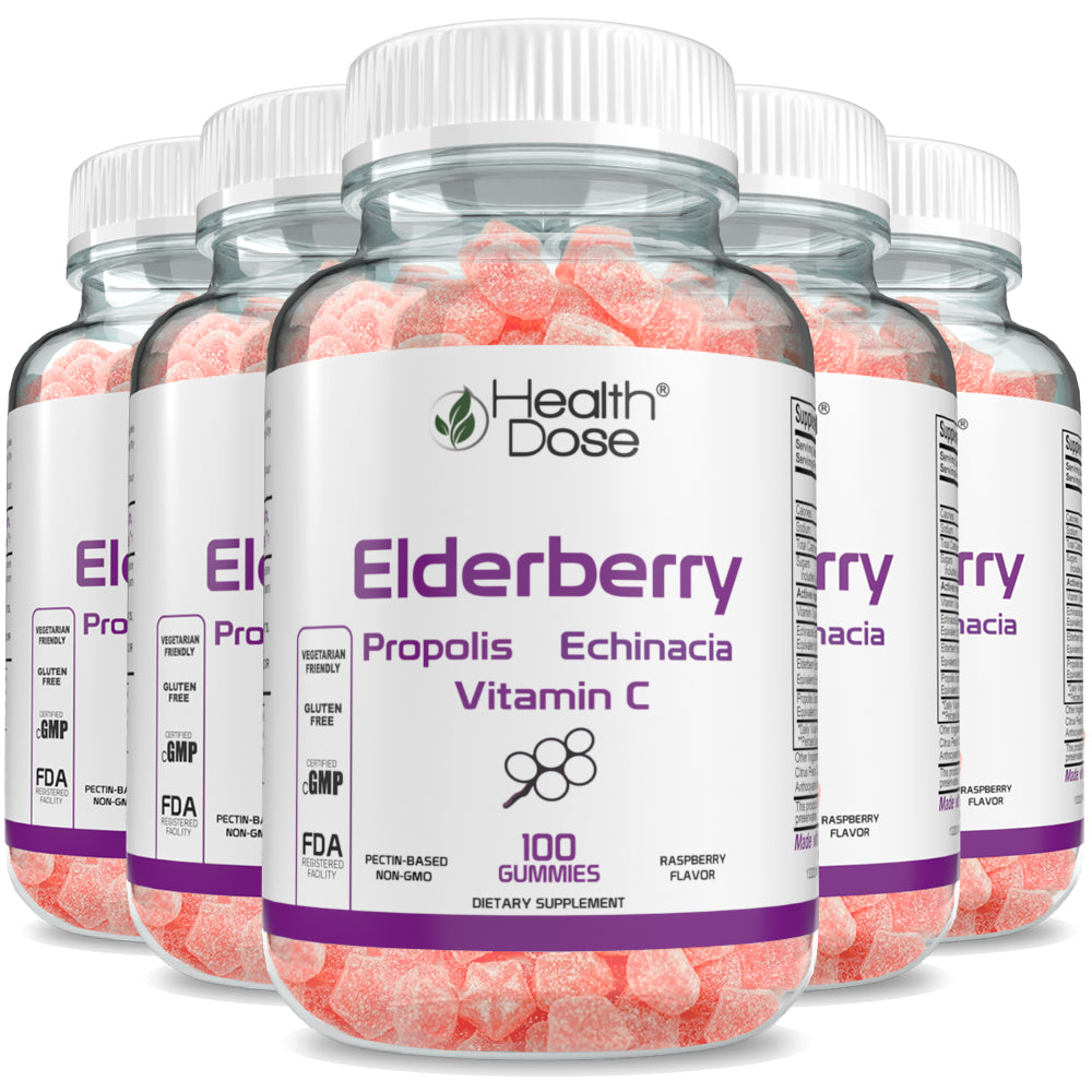 Health Dose Elderberry Adult Gummies x 100 count - Pack of 5