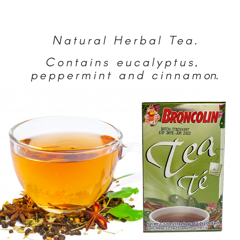 Broncolin Herbal Tea. Flu Relief. 25 Bags. 1.32 oz. Pack of 6