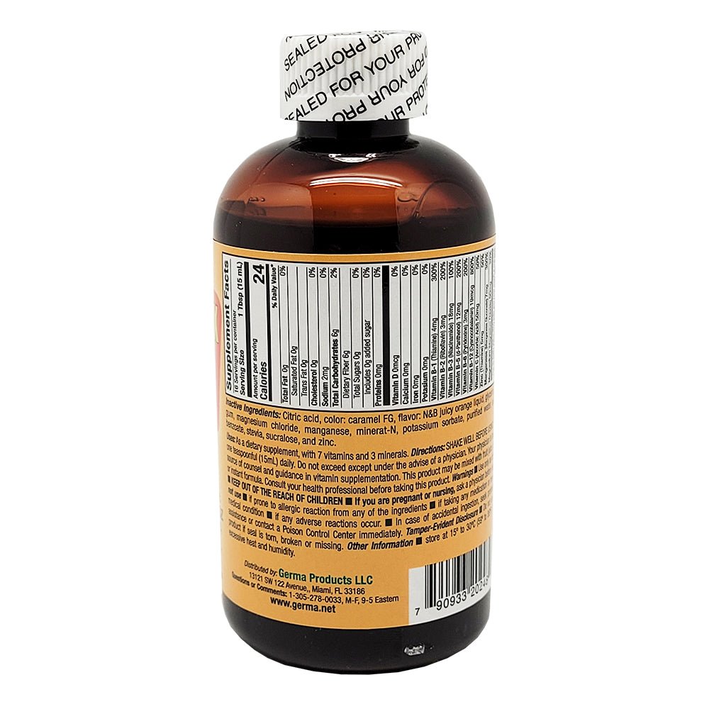 Germa B-Complex Syrup, Sirop de Complejo B, Sabor a Naranja 8 oz. Pack of 12