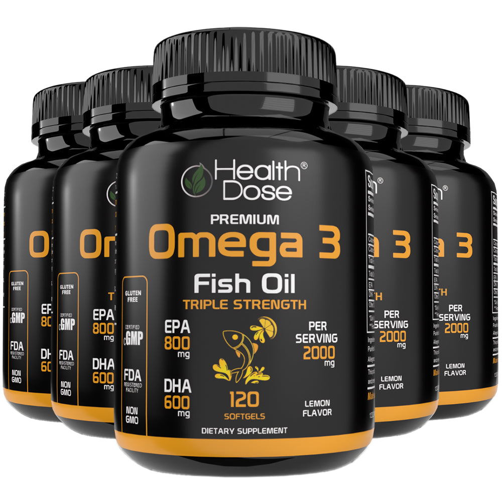 Health Dose Premium Omega 3 Fish Oil Triple Strength x 120 Softgels - Pack of 5