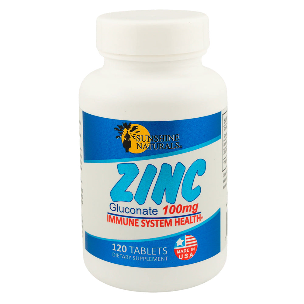 Sunshine Naturals Zinc Gluconate. Strong Immune System Booster. 100 mg. 120 Tabs