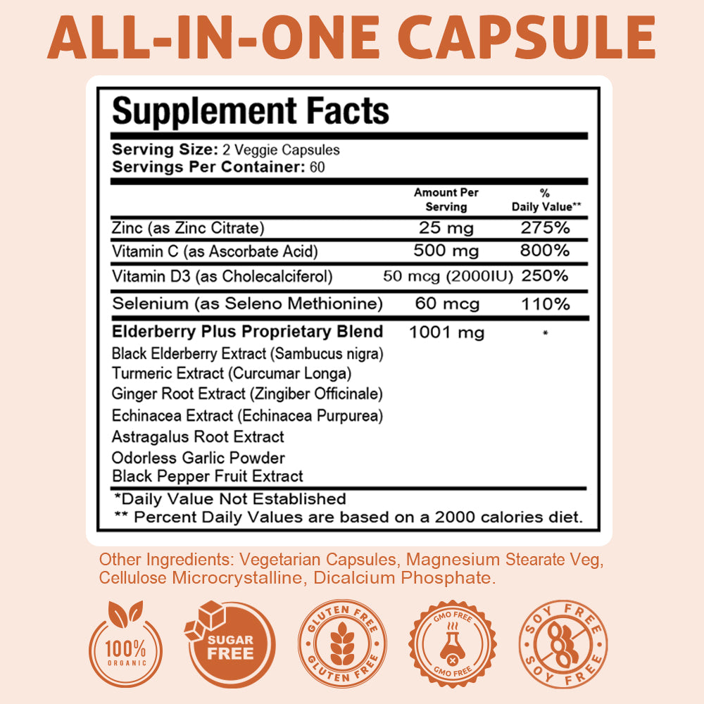 Health Dose Elderberry Immunedose With Vitamin C, Turmeric, Zinc & More 120 Caps