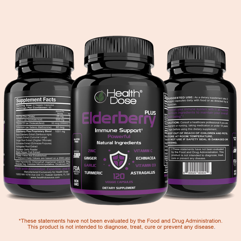 Health Dose Elderberry Immunedose With Vitamin C, Turmeric, Zinc & More 120 Caps
