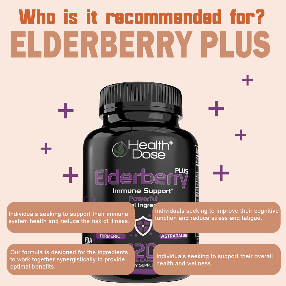 Health Dose Elderberry Plus With Vitamin C, Turmeric, Zinc & More 120 Capsules - Pack of 2