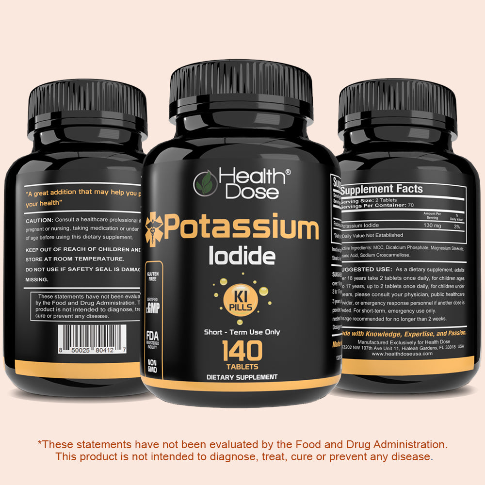 HealthDose Potassium Iodide KI Supplement. Thyroid Support. 130mg. 140 Tablets
