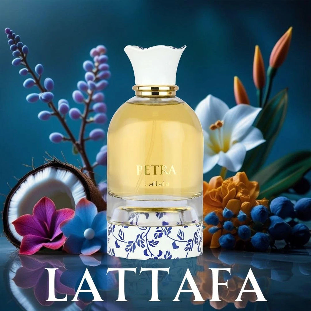 Lattafa Petra Eau De Parfum Spray For Women - 100Ml (3.4 Oz) | Tropical, Floral, Fruity & Sweet Fragrance | Long-Lasting Luxury Perfume