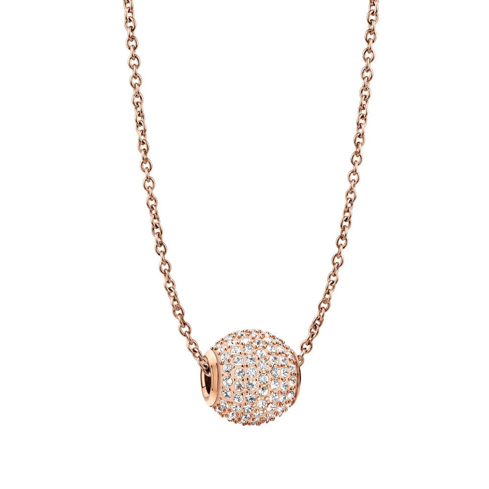 Bering Set. Rose Gold Steel Necklace, Charm & Earstuds. 414Sparkle-708-Rosegold