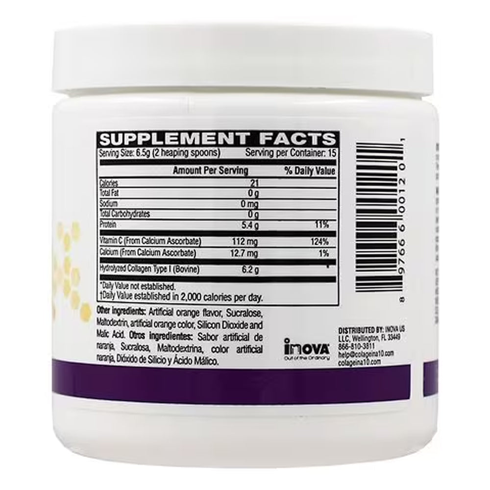 Colageina 10 Hydrolyzed Collagen Powder Supplement. Made with Vitamin C. 3.5 oz