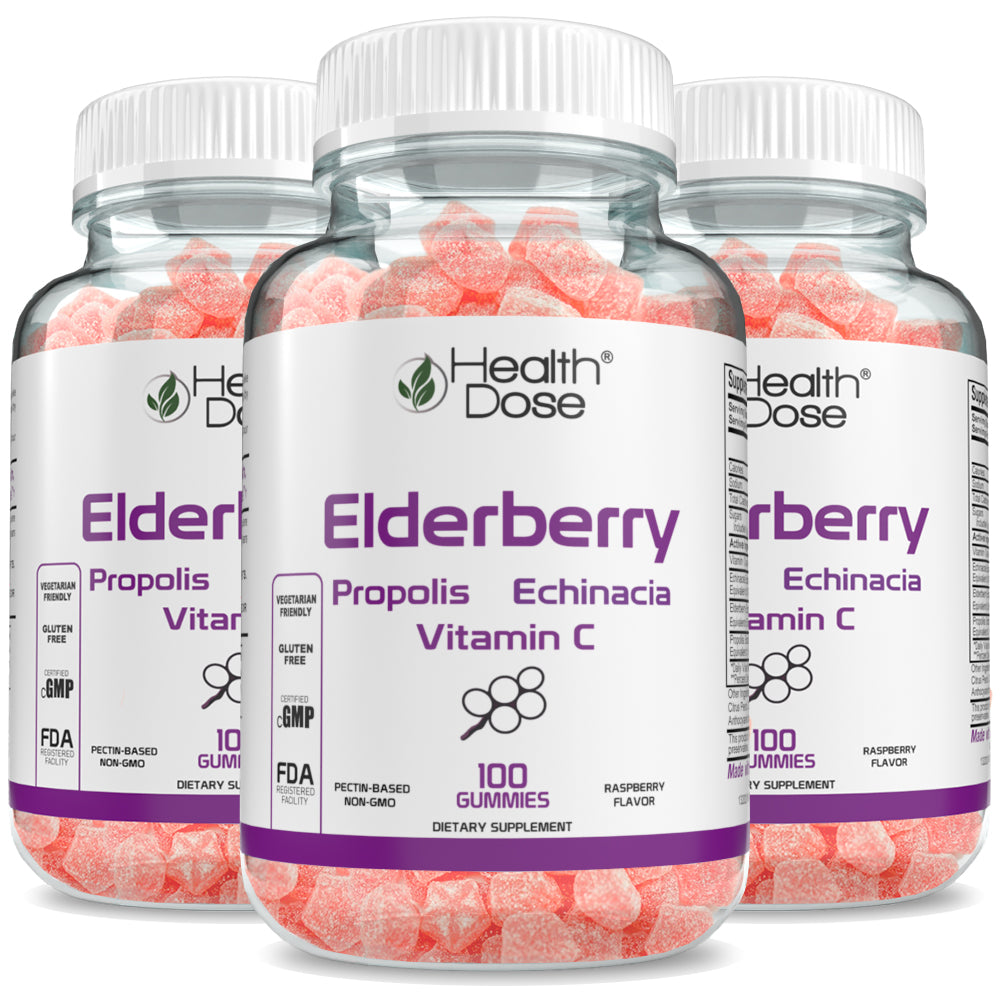 Health Dose Elderberry Adult Gummies x 100 count - Pack of 3