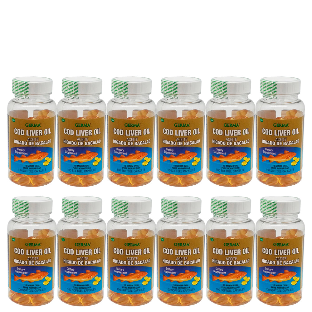 Germa Cod Liver Oil/Aceite de Higado de Bacalao 100 Caps. Pack of 12