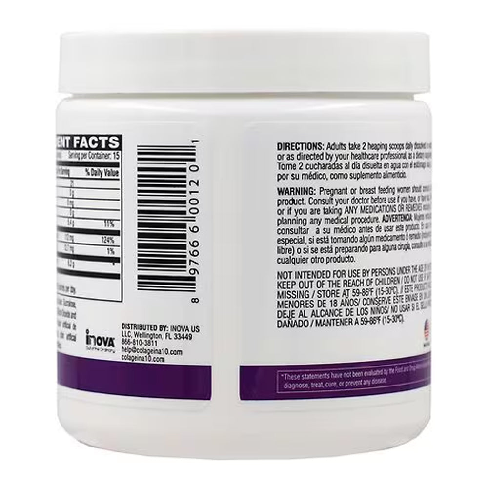 Colageina 10 Hydrolyzed Collagen Powder Supplement. Made with Vitamin C. 3.5 oz