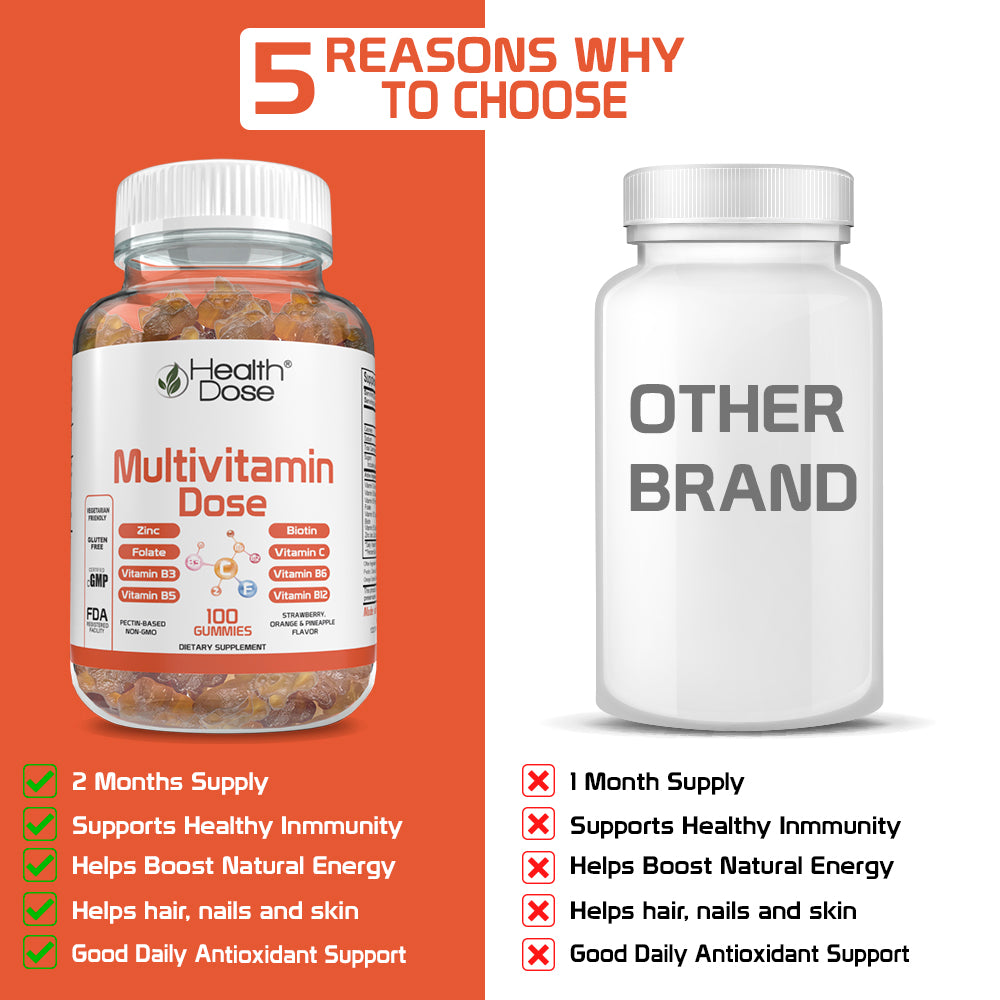 Health Dose Multivitamin Dose Adults 100 Gummies Strawberry Orange Pinaple