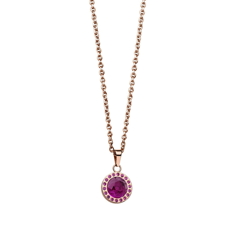 Bering Set. Rose Gold Steel, Purple Crystal Necklace & Ear Studs. 429-711-Purple