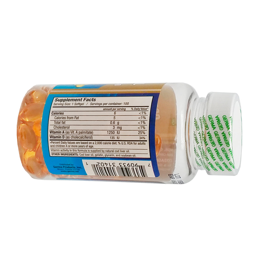 Germa Cod Liver Oil/Aceite de Higado de Bacalao 100 Caps. Pack of 3