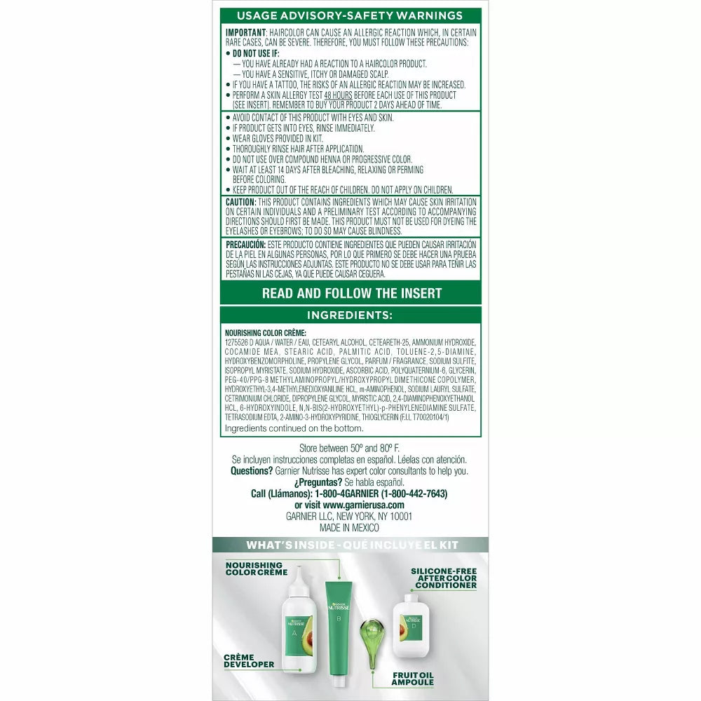 Garnier Nutrisse Nourishing Hair Color Crème. Permanent Dye. 30 Darkest Brown