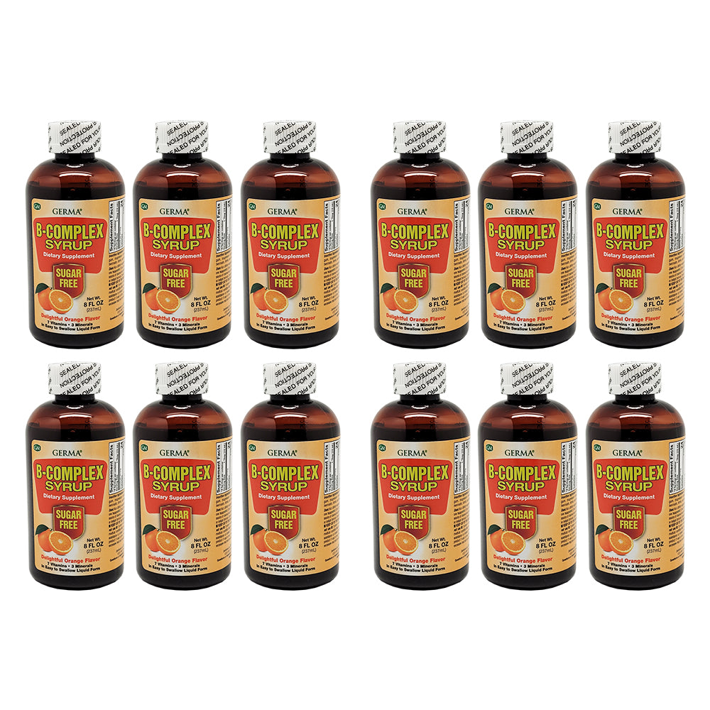 Germa B-Complex Syrup, Sirop de Complejo B, Sabor a Naranja 8 oz. Pack of 12