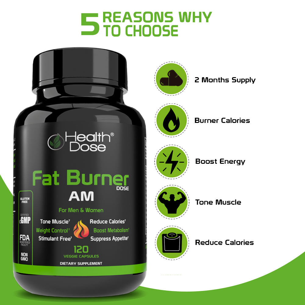 Fat Burner Kit by Health Dose - AM Day Time 120 Capsules & PM Nighttime 60, (Vegetarian Capsules).