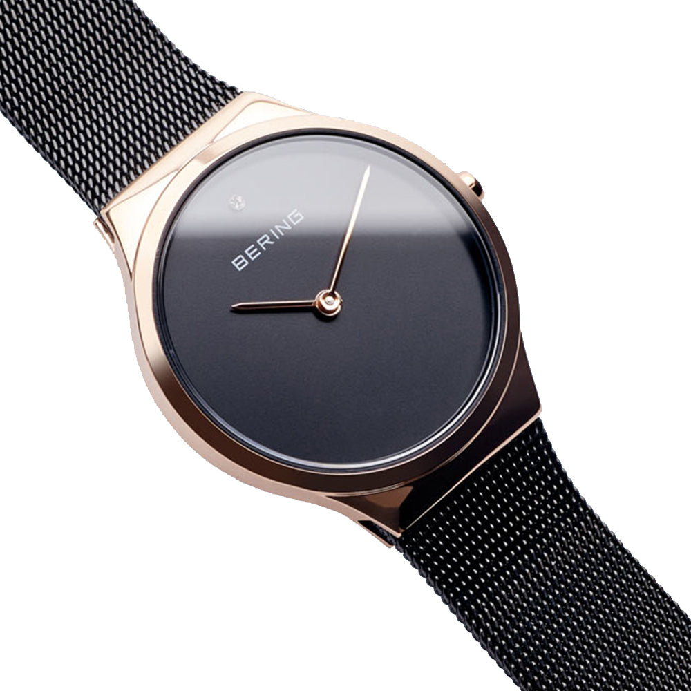 Bering Time Classic Collection Women's Watch with Stainless Steel Case and Milanese Bands Black/Rosegold 14531-166