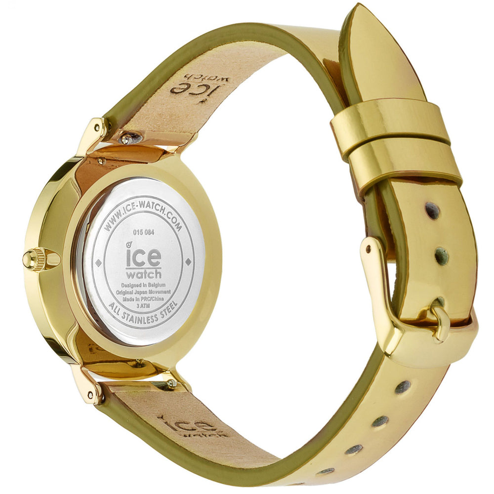 ICE City Sparkling Gold Stainless Steel and Leather Strap Women's Watch. 015084 EXTRA SMALL 2H