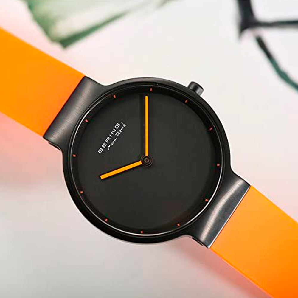 Bering Time Max Rene Black Steel with Orange Rubber Strap Men's Watch. 12631-828