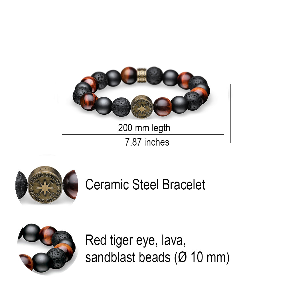 BERING Arctic Symphony Red Tiger Eye and Lava Beads Link Bracelet. 631-642-200