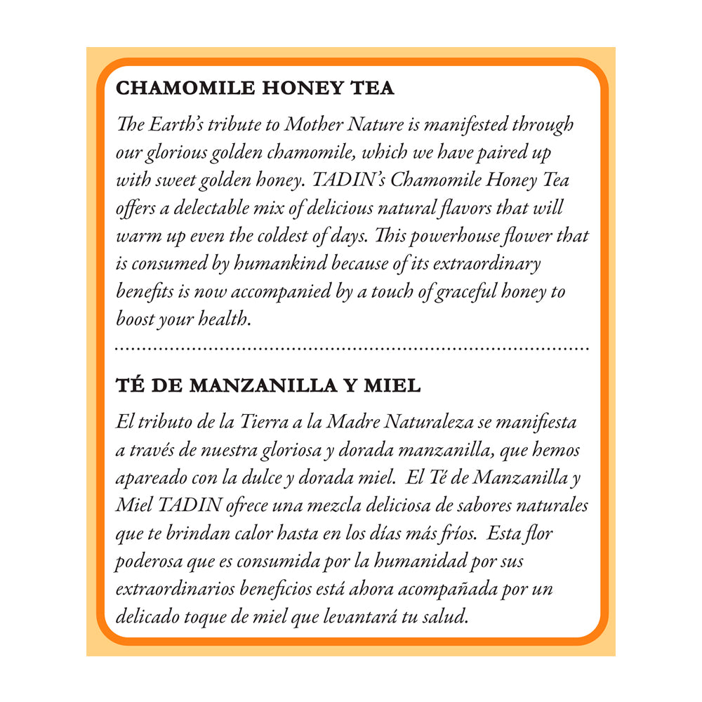Tadin Tea Manzanilla con Miel / Chamomile Honey. 24 Bags. 0.84 Oz