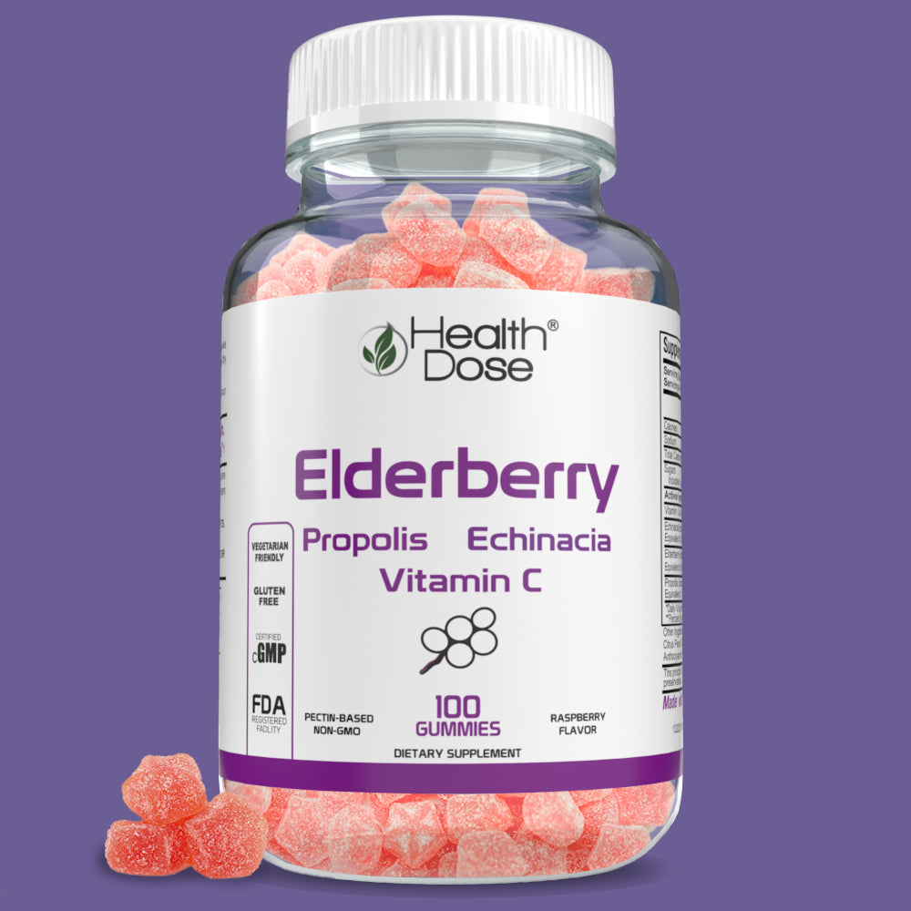 Health Dose Elderberry Gummies. Immune System Support. For Adults. 100 Gummies