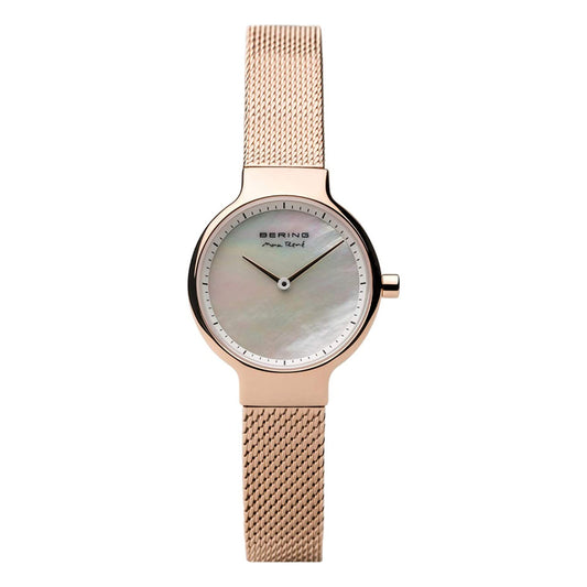 Bering Time Max René Rose Gold Steel Case & White Dial Women's Watch. 15527-364