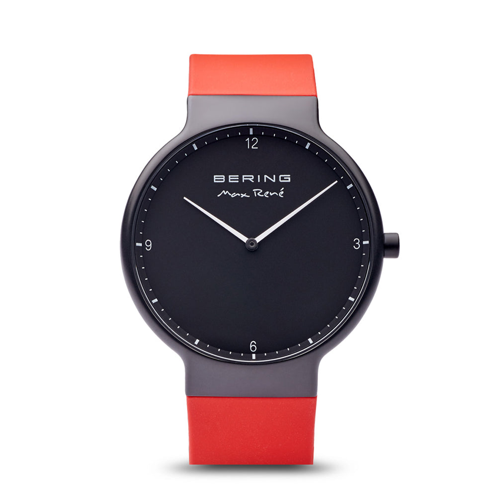 Bering Time Max René Collection, Stainless Steel Case and Silicone Band Men's Watch. Black Mat/Red. 15540-523