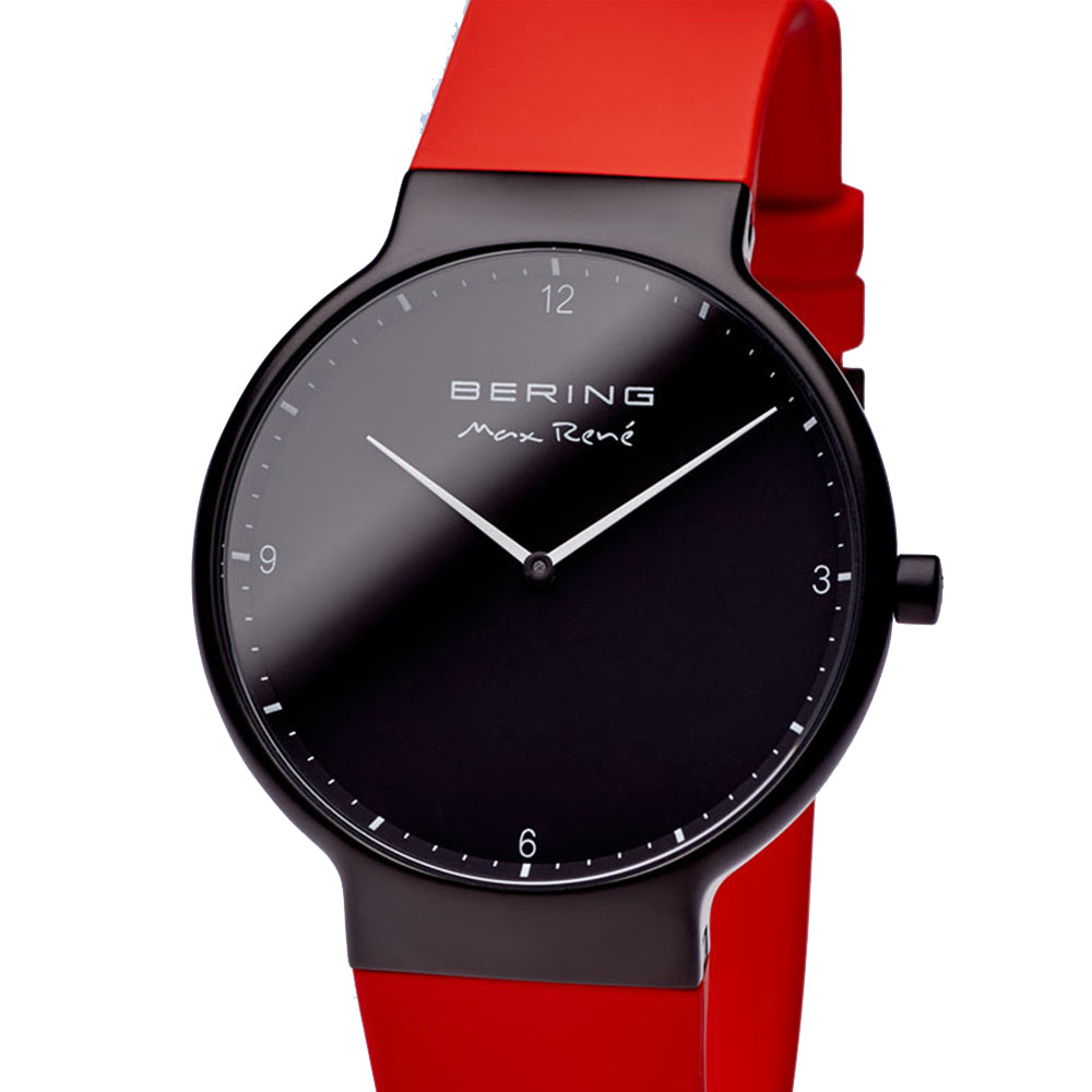 Bering Time Max René Collection, Stainless Steel Case and Silicone Band Men's Watch. Black Mat/Red. 15540-523