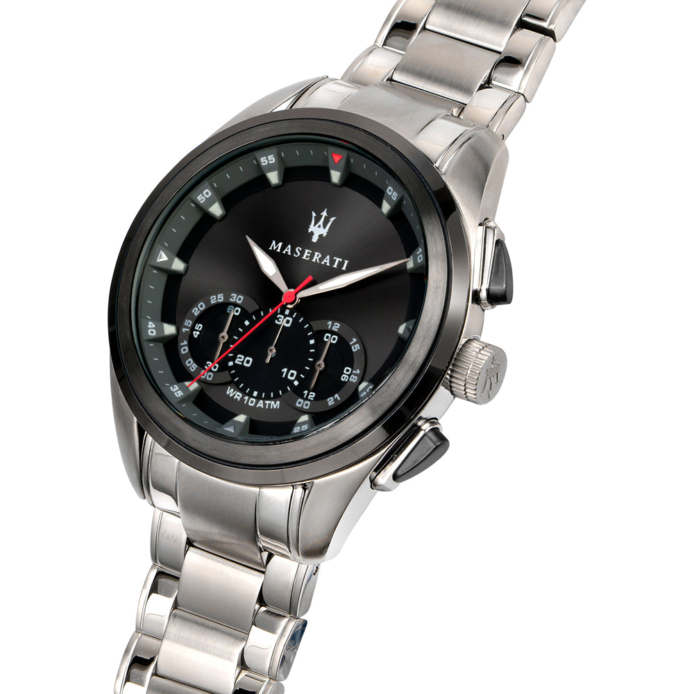 Maserati Traguardo Silver Stainless Steel & Black Details Men Watch. R8873612015