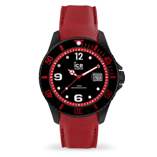 ICE Black Stainless Steel Case with Red Silicone Strap Men's Watch. 015782