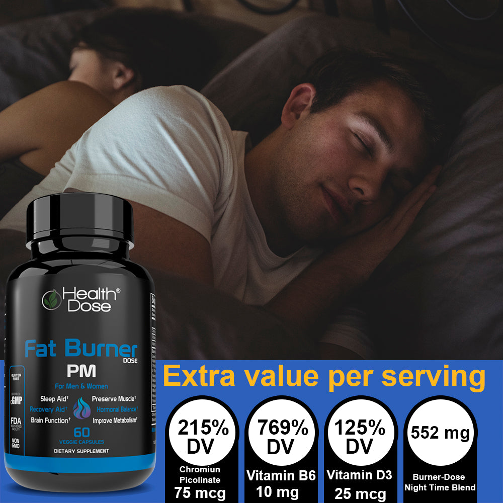 Health Dose Fat Burner PM. Sleep Aid & Brain Function Boost. 60 Capsules