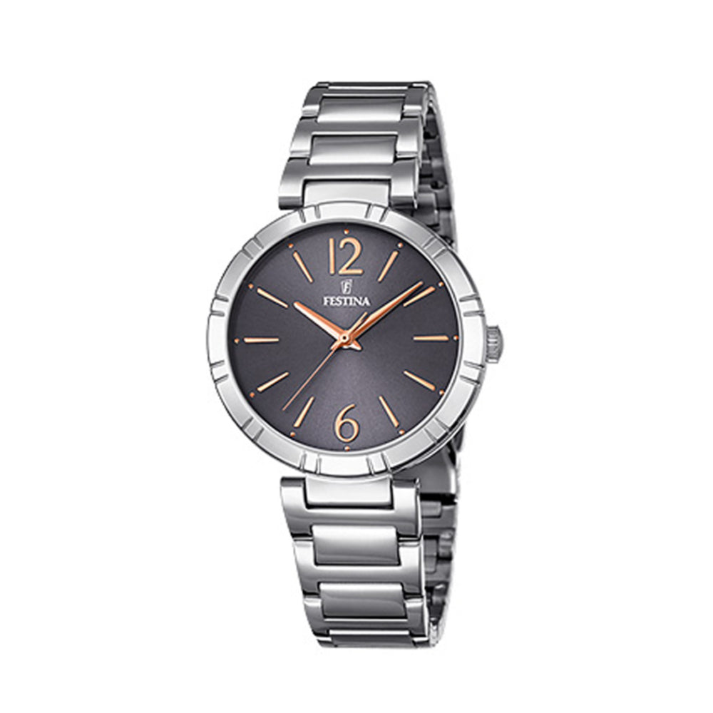 Festina Stainless Steel Case and Leather Strap with Black Dial Watch. F16936-2