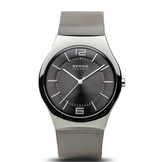 Bering Time Ceramic Polished Silver Case With Grey Dial Men'S Watch. 32039-309