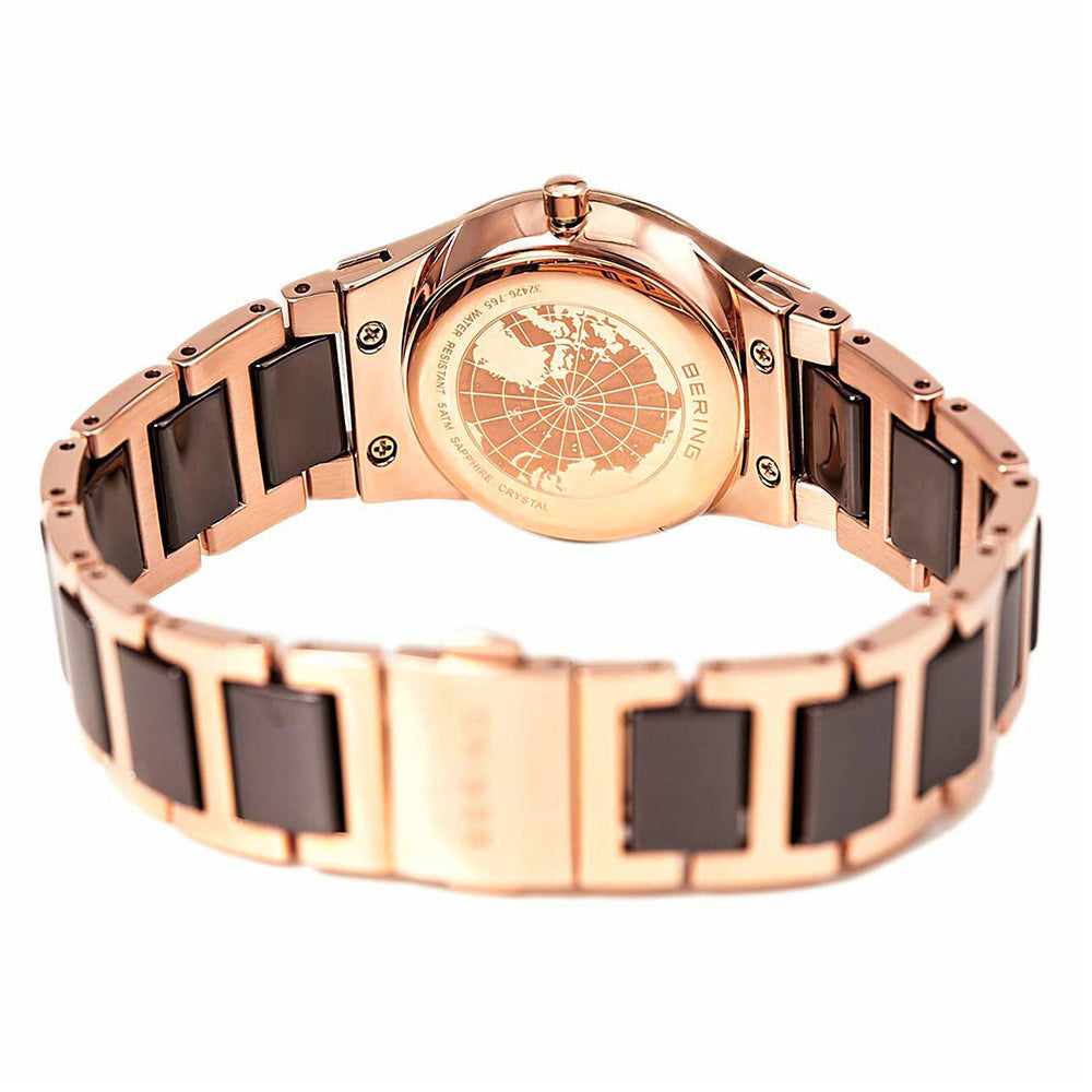 Bering Time Ceramic Rose Gold Steel Case & Ceramic Links Womens Watch. 32426-765