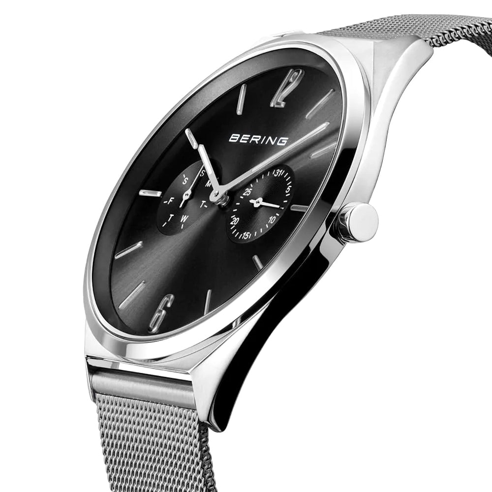 Bering Time Ultra Slim Silver Steel Case and Black Dial Unisex Watch. 17140-002
