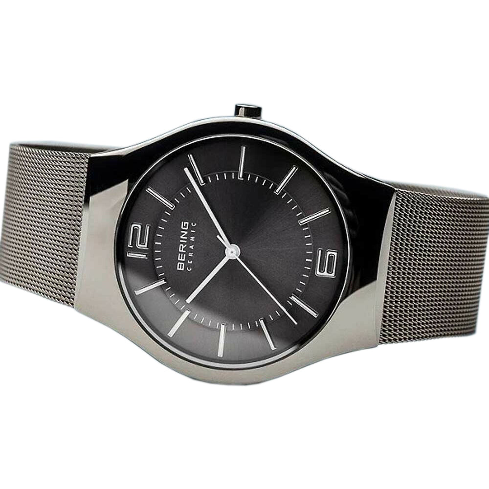 Bering Time Ceramic Polished Silver Case With Grey Dial Men'S Watch. 32039-309