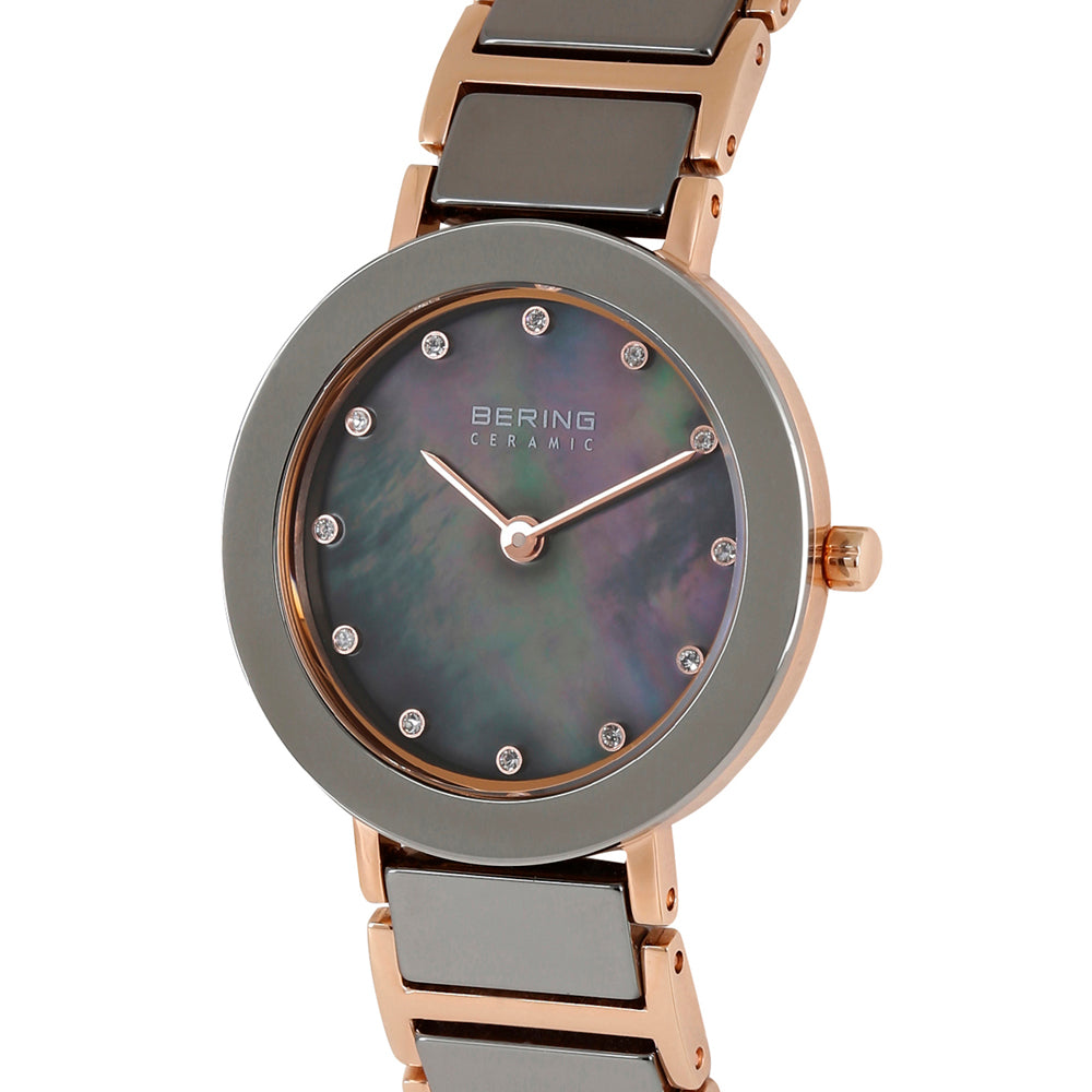 Bering Time Ceramic Rosegold Stainless Steel Case & Strap Women Watch. 11429-769