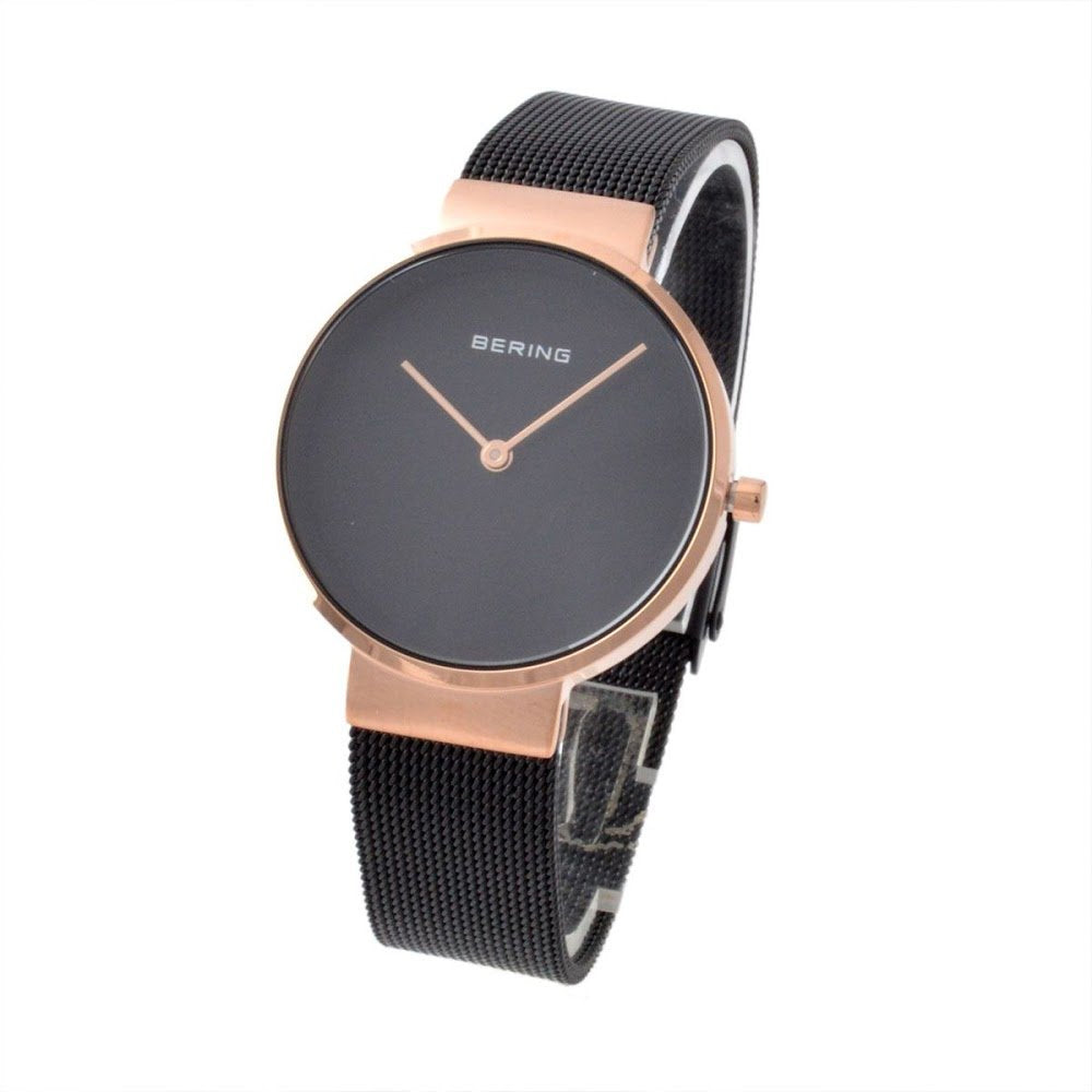 Bering Time Classic Collection Women's Watch with Stainless Steel Case and Milanese Bands Black/Rosegold 14531-166