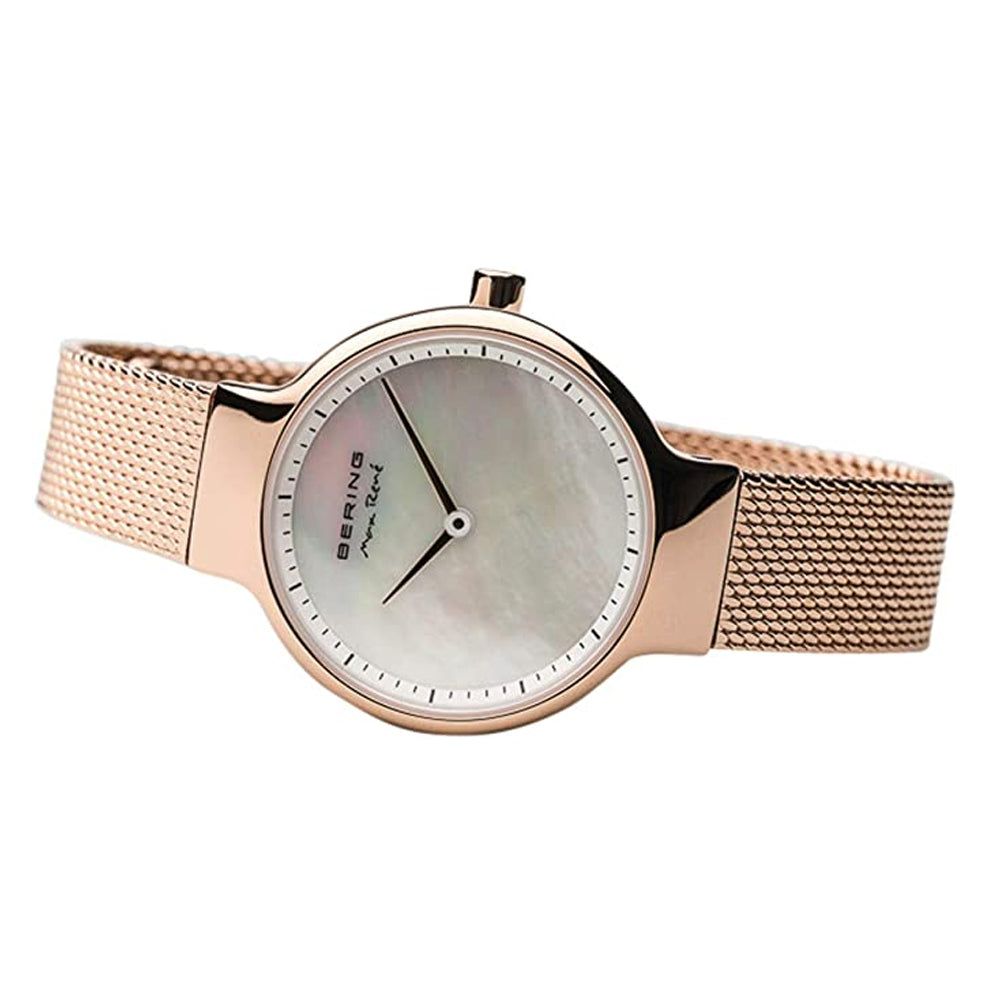 Bering Time Max René Rose Gold Steel Case & White Dial Women's Watch. 15527-364